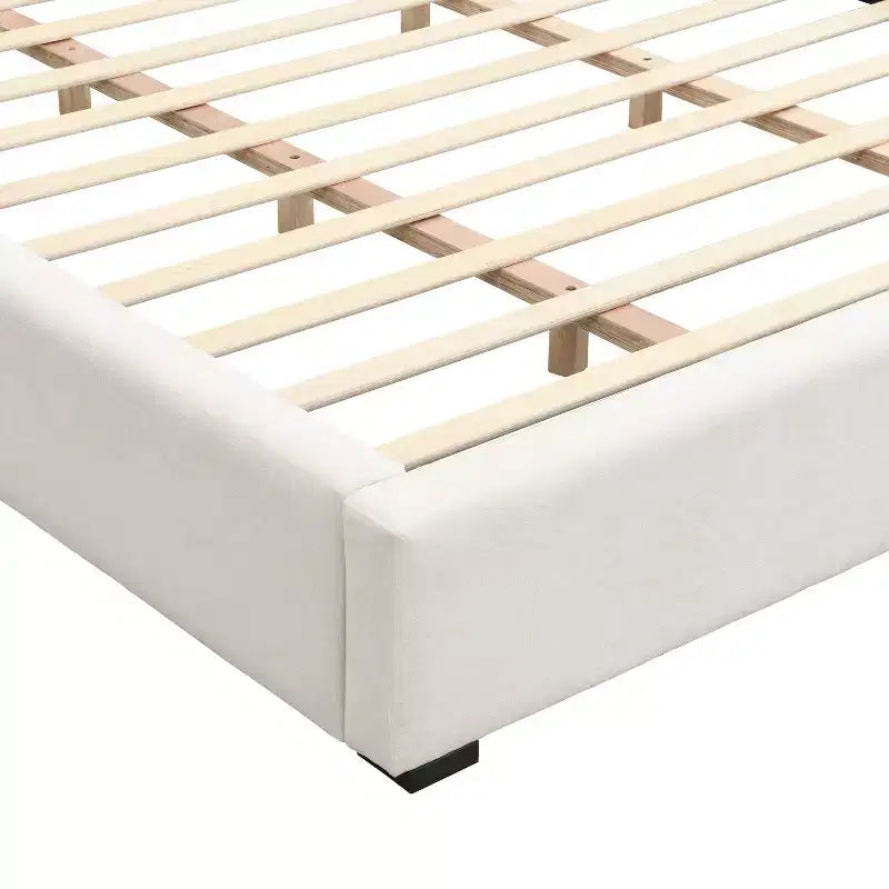 Struttura letto imbottita Queen/King Size con testiera minimalista elegante, beige - ModernLuxe