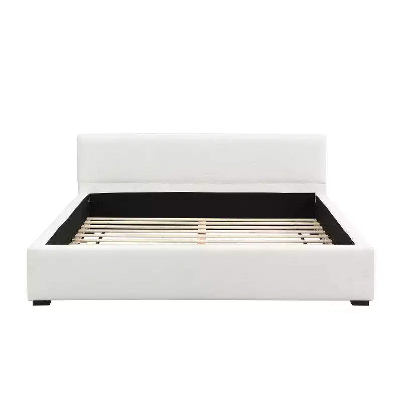 Struttura letto imbottita Queen/King Size con testiera minimalista elegante, beige - ModernLuxe