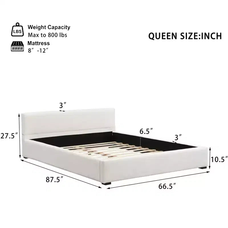 Struttura letto imbottita Queen/King Size con testiera minimalista elegante, beige - ModernLuxe
