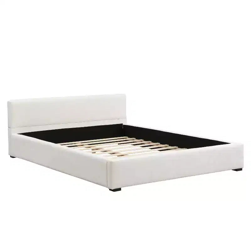 Struttura letto imbottita Queen/King Size con testiera minimalista elegante, beige - ModernLuxe