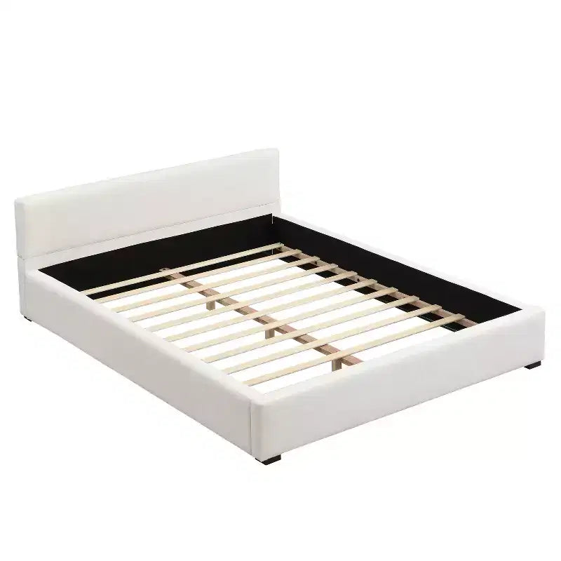 Struttura letto imbottita Queen/King Size con testiera minimalista elegante, beige - ModernLuxe