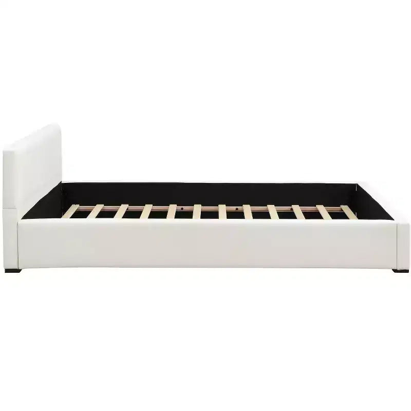 Struttura letto imbottita Queen/King Size con testiera minimalista elegante, beige - ModernLuxe