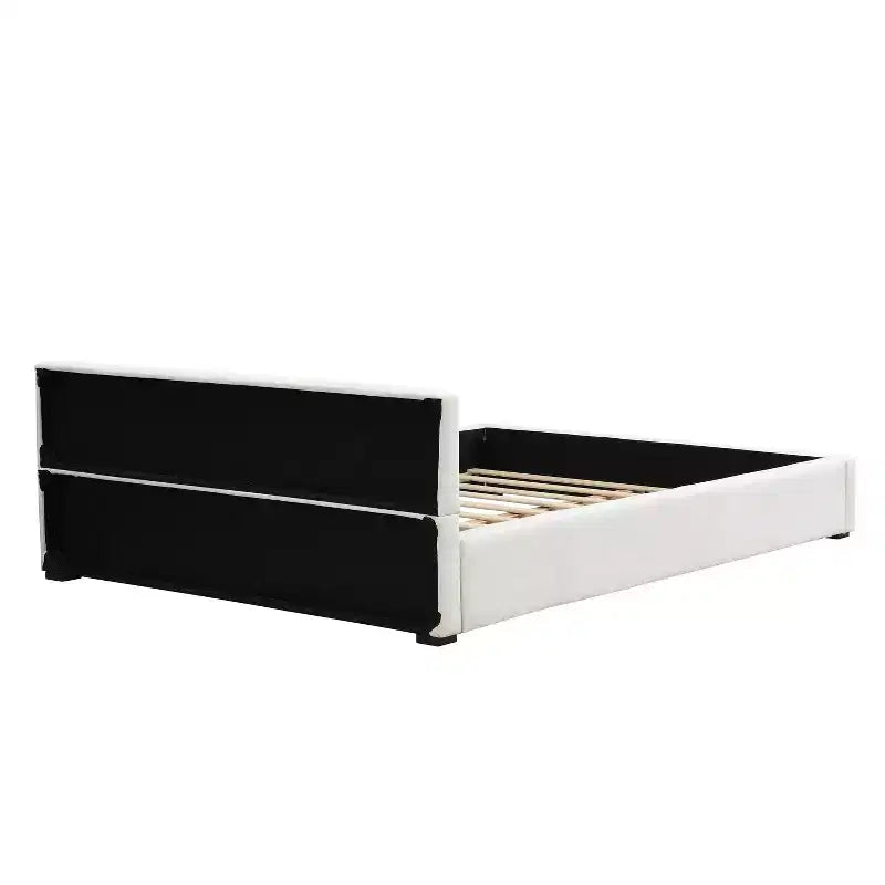 Struttura letto imbottita Queen/King Size con testiera minimalista elegante, beige - ModernLuxe