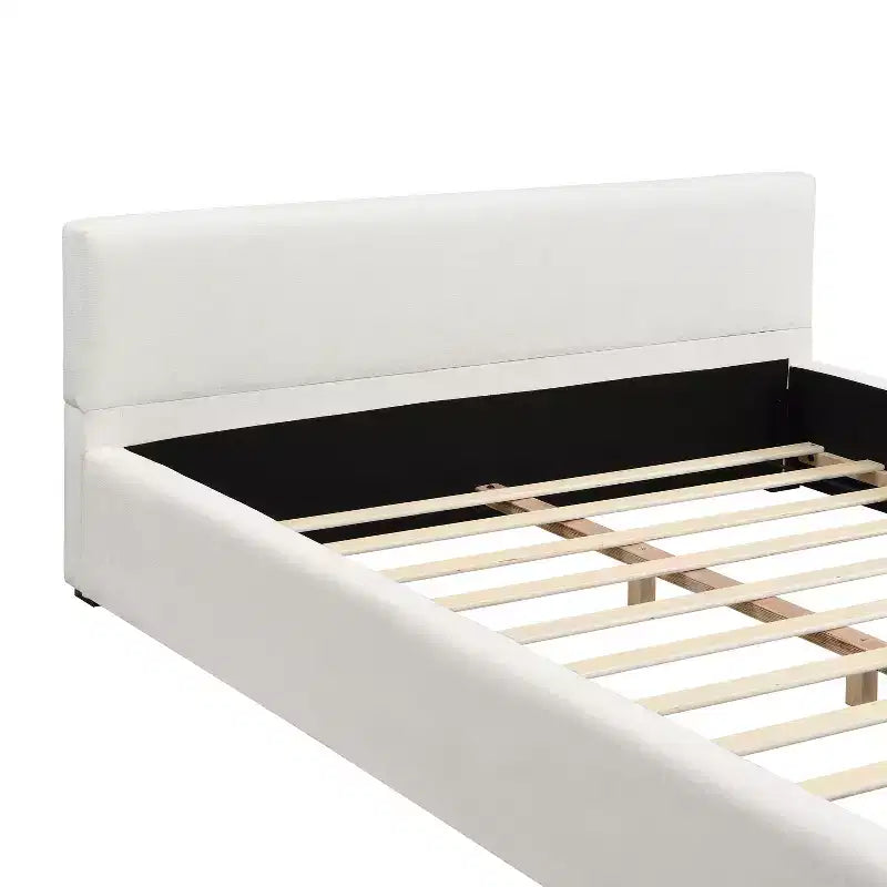 Struttura letto imbottita Queen/King Size con testiera minimalista elegante, beige - ModernLuxe