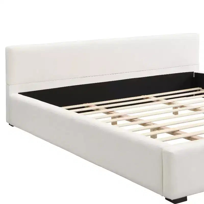 Struttura letto imbottita Queen/King Size con testiera minimalista elegante, beige - ModernLuxe