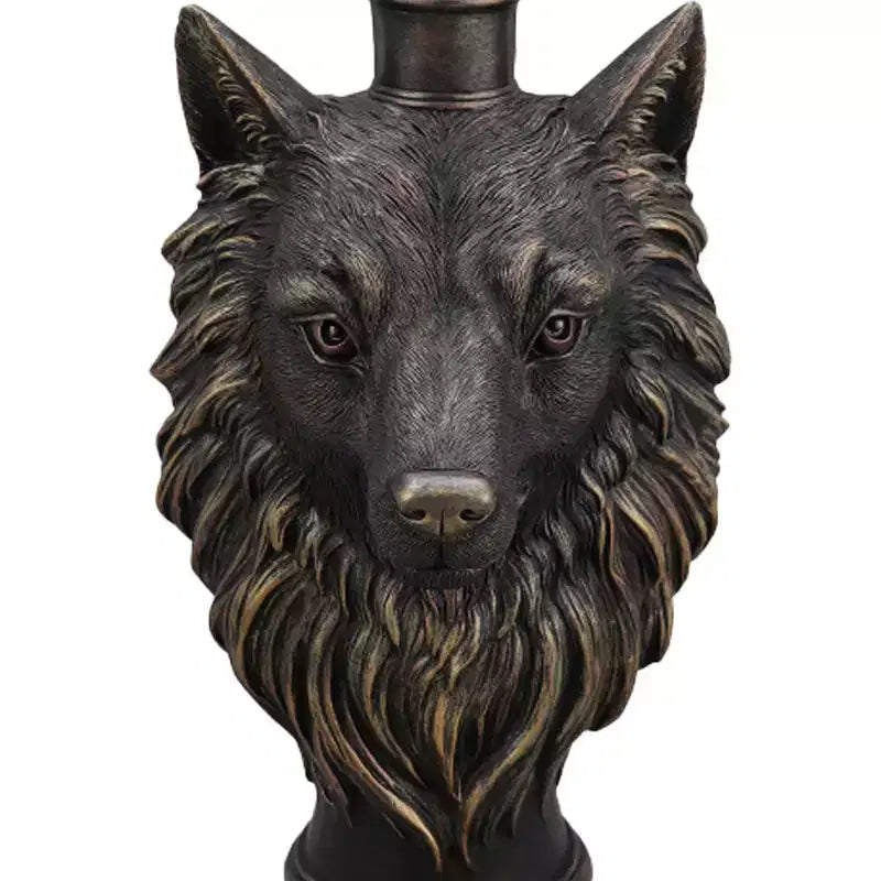 Tavolino d'appoggio con testa di lupo, Tavolino con statua di animale per l'arredamento del soggiorno
