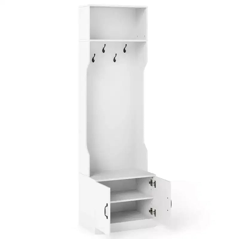 Costway Appendiabiti da Ingresso 3-in-1/6-in-1 con Panca Contenitore, Ripiani Regolabili, Ganci Appendiabiti, Scomparti per Scarpe, Bianco
