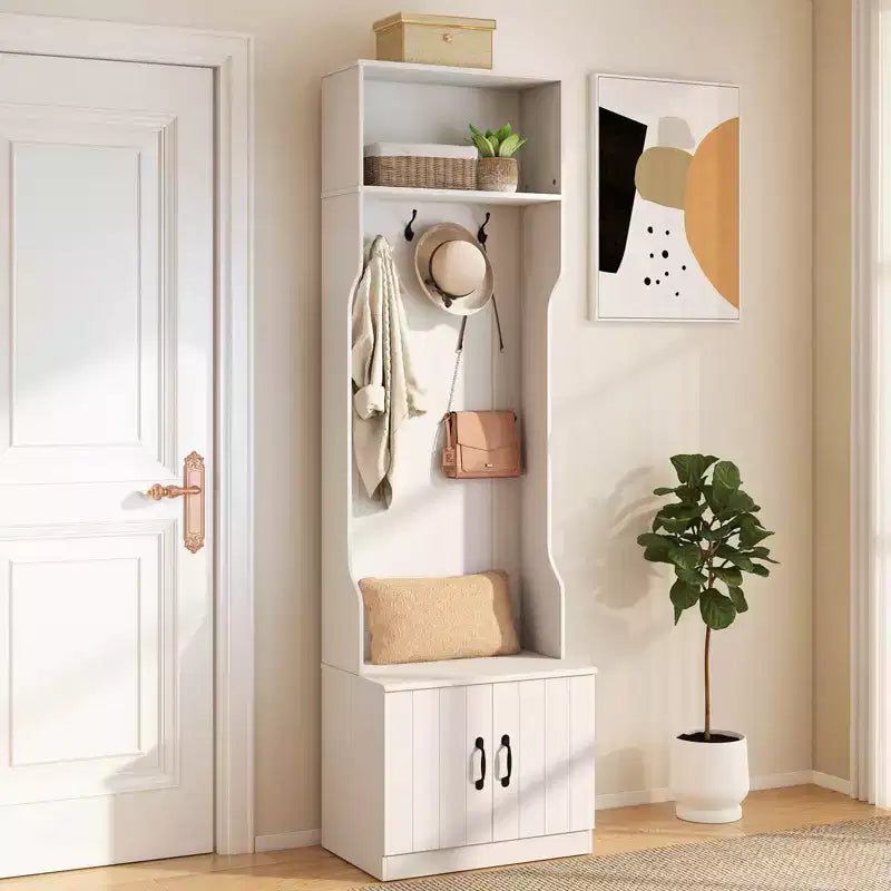 Costway Appendiabiti da Ingresso 3-in-1/6-in-1 con Panca Contenitore, Ripiani Regolabili, Ganci Appendiabiti, Scomparti per Scarpe, Bianco