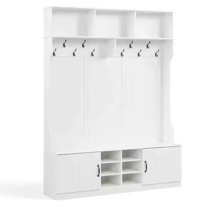 Costway Appendiabiti da Ingresso 3-in-1/6-in-1 con Panca Contenitore, Ripiani Regolabili, Ganci Appendiabiti, Scomparti per Scarpe, Bianco