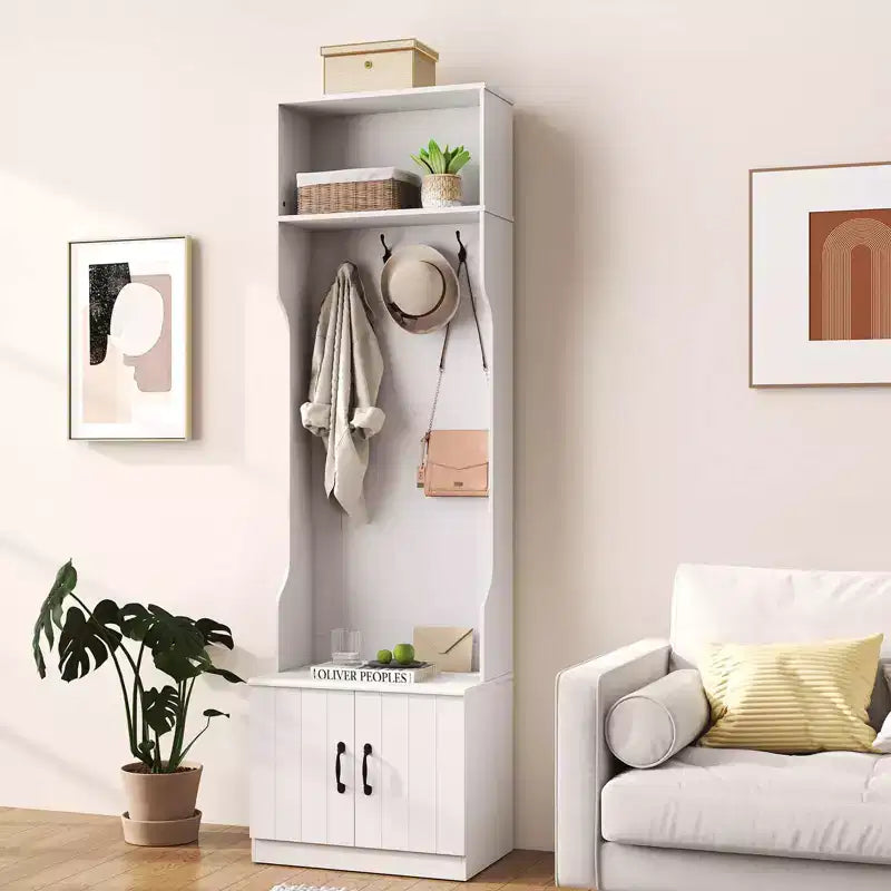 Costway Appendiabiti da Ingresso 3-in-1/6-in-1 con Panca Contenitore, Ripiani Regolabili, Ganci Appendiabiti, Scomparti per Scarpe, Bianco