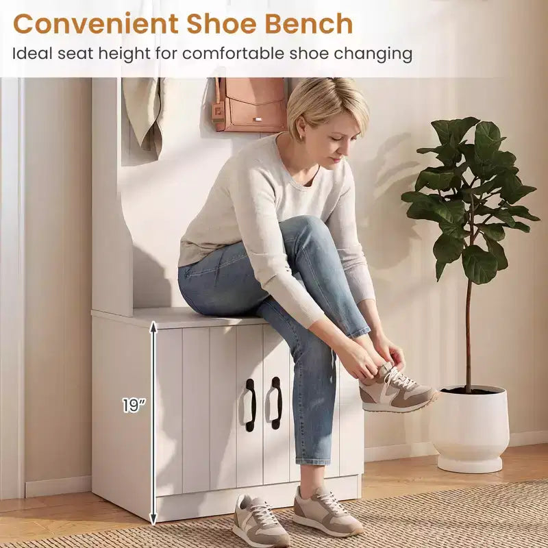 Costway Appendiabiti da Ingresso 3-in-1/6-in-1 con Panca Contenitore, Ripiani Regolabili, Ganci Appendiabiti, Scomparti per Scarpe, Bianco