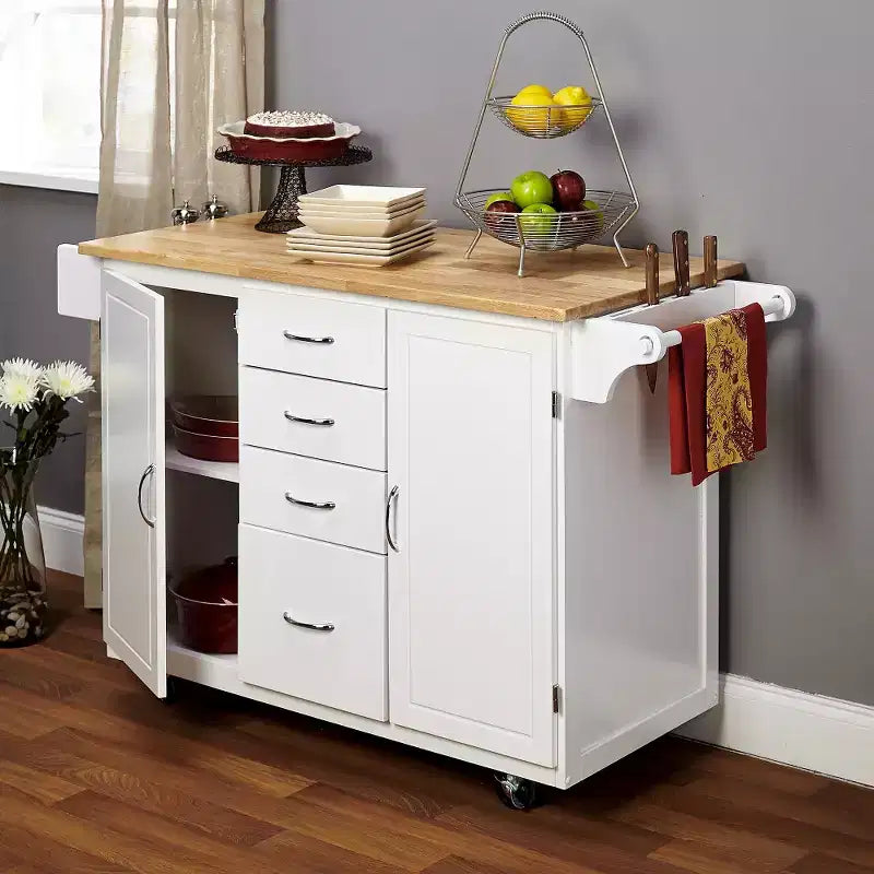 Carrello da cucina Buylateral Cottage Country con ripiano in legno