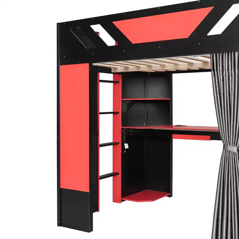Luxystar Letto a Soppalco Completo con Scrivania Illuminata, Vassoio Tastiera, Ripiani Portaoggetti e Tenda Oscurante