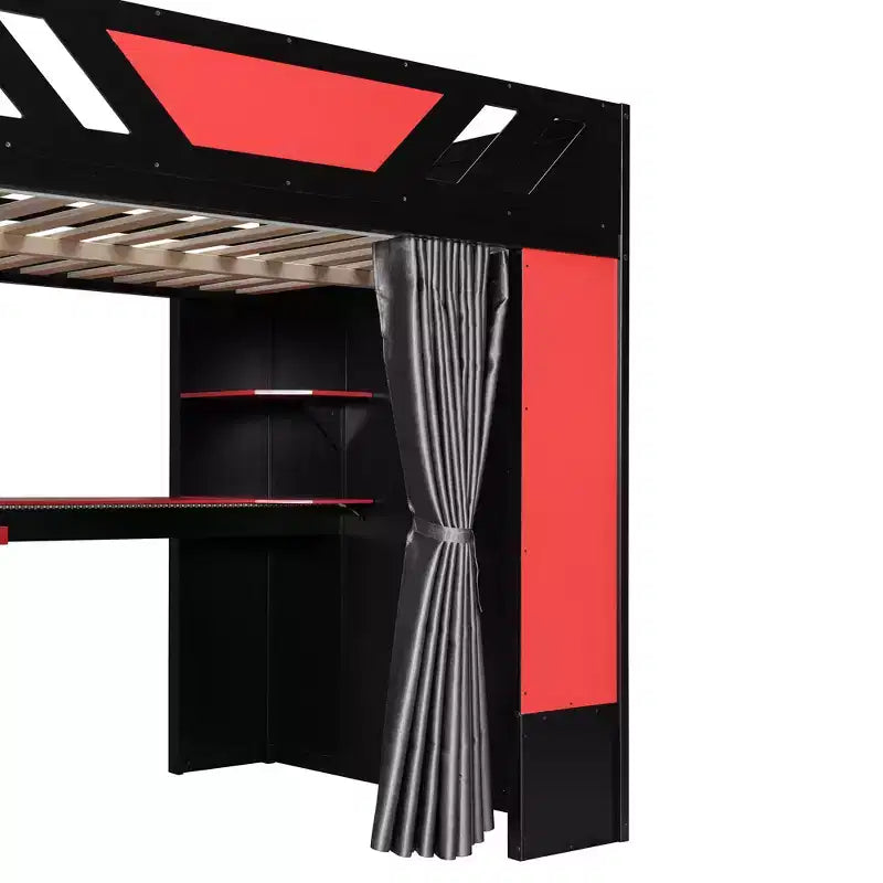 Luxystar Letto a Soppalco Completo con Scrivania Illuminata, Vassoio Tastiera, Ripiani Portaoggetti e Tenda Oscurante