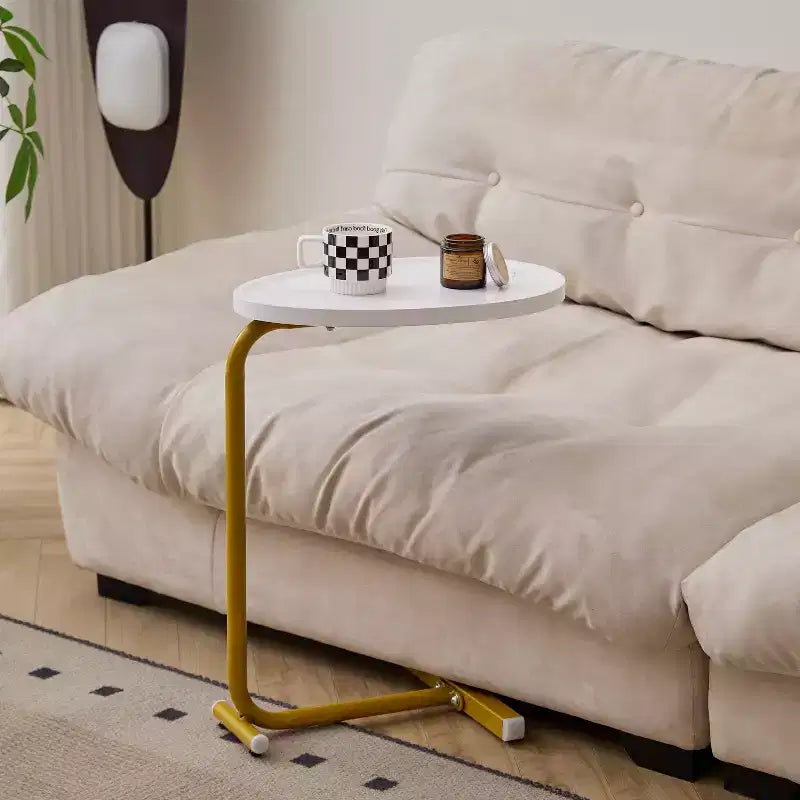Set di 2 tavolini a C bianchi, tavolini sottili per divano e letto, design salvaspazio per piccoli ambienti