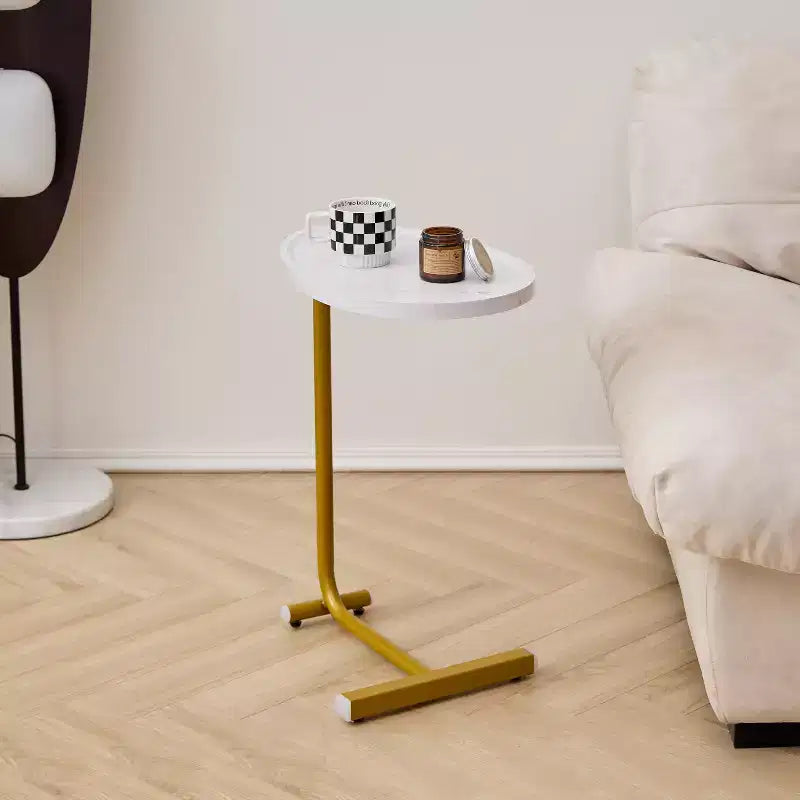 Set di 2 tavolini a C bianchi, tavolini sottili per divano e letto, design salvaspazio per piccoli ambienti
