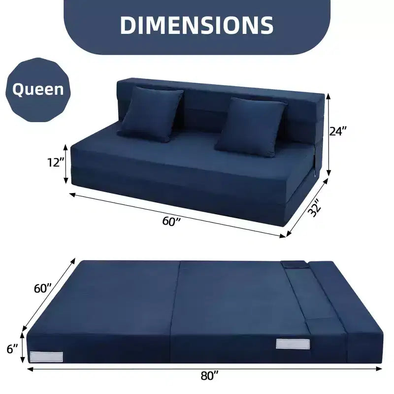Divano Letto Pieghevole, Divano Letto Pieghevole con Cuscino, Sedia Letto Trasformabile Pieghevole, Materasso per Divano Futon con Schiuma di Memoria e Copertura Lavabile