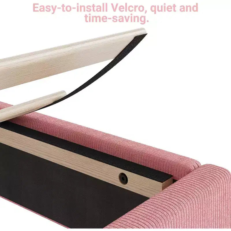Struttura letto in velluto per letto singolo, testiera regolabile, piattaforma imbottita in morbido velluto a coste, doghe in legno resistenti, silenzioso, non necessita di rete a molle, rosa