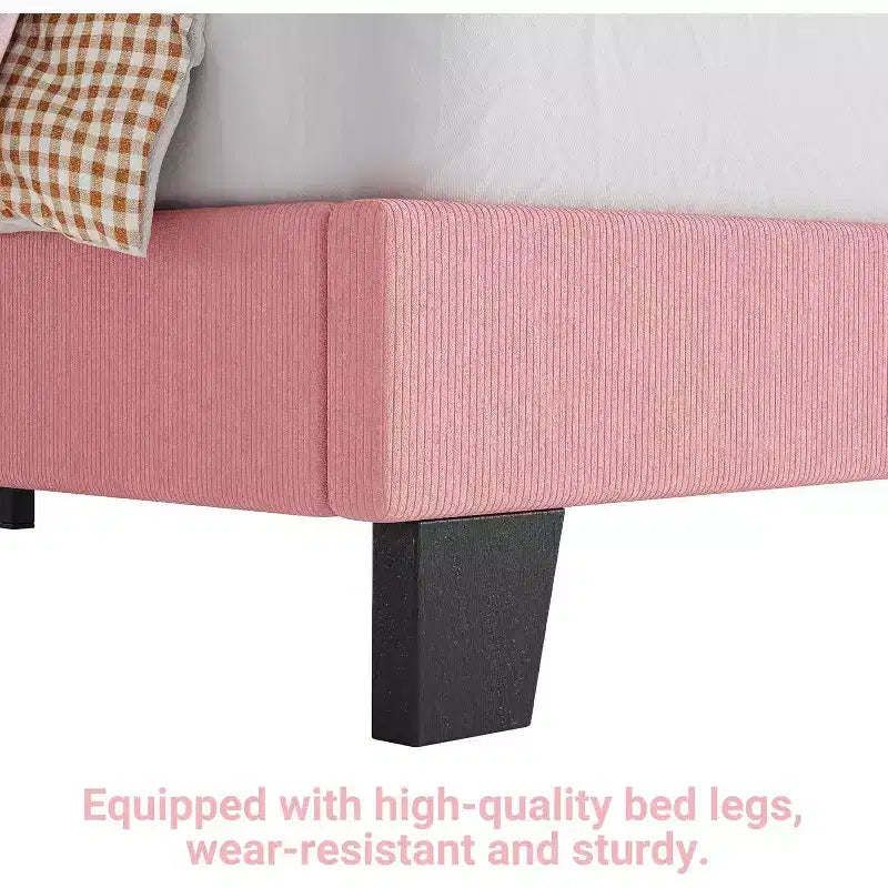 Struttura letto in velluto per letto singolo, testiera regolabile, piattaforma imbottita in morbido velluto a coste, doghe in legno resistenti, silenzioso, non necessita di rete a molle, rosa