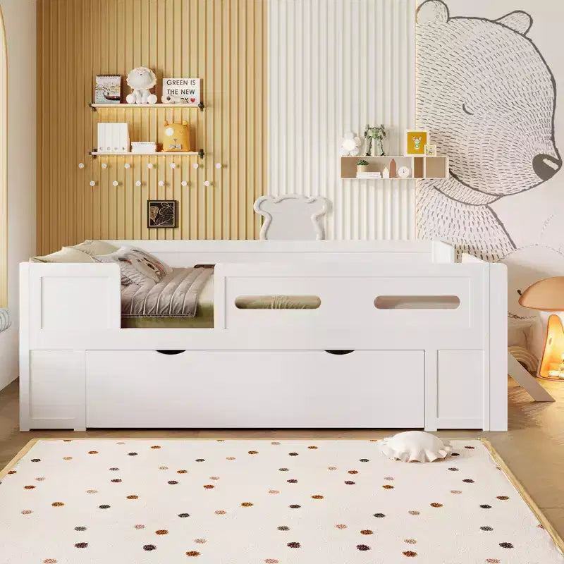 GDFStudio Letto a piattaforma Martin in legno con sponde e cassetti