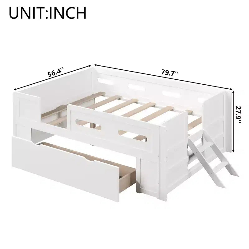 GDFStudio Letto a piattaforma Martin in legno con sponde e cassetti