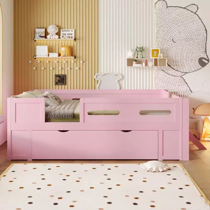 GDFStudio Letto a piattaforma Martin in legno con sponde e cassetti