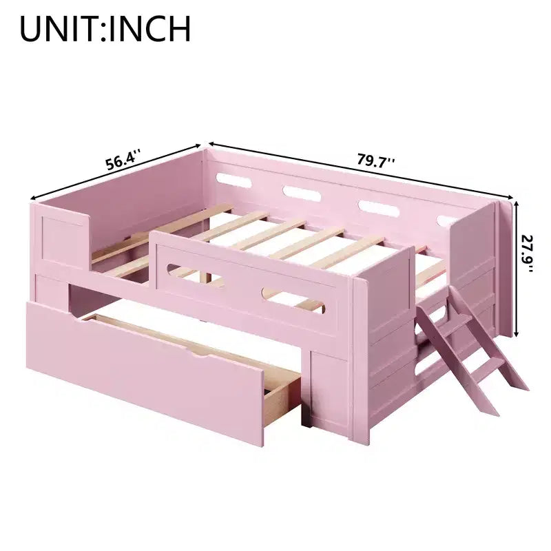 GDFStudio Letto a piattaforma Martin in legno con sponde e cassetti