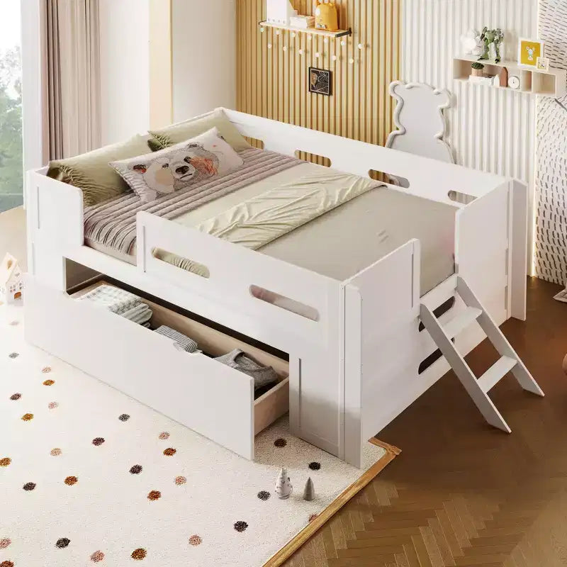 GDFStudio Martin - Cama de plataforma de madera con barandilla y cajón