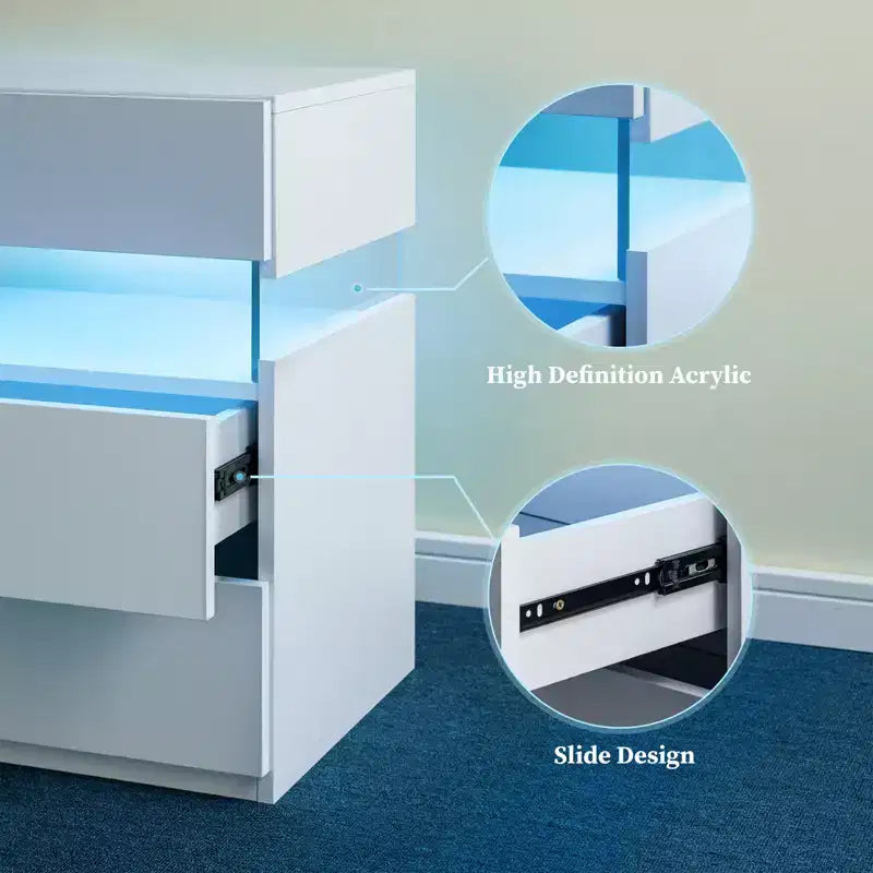 Comodino a 3 cassetti illuminato a LED per camera da letto e soggiorno