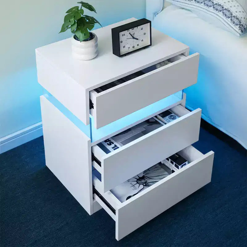 Comodino a 3 cassetti illuminato a LED per camera da letto e soggiorno