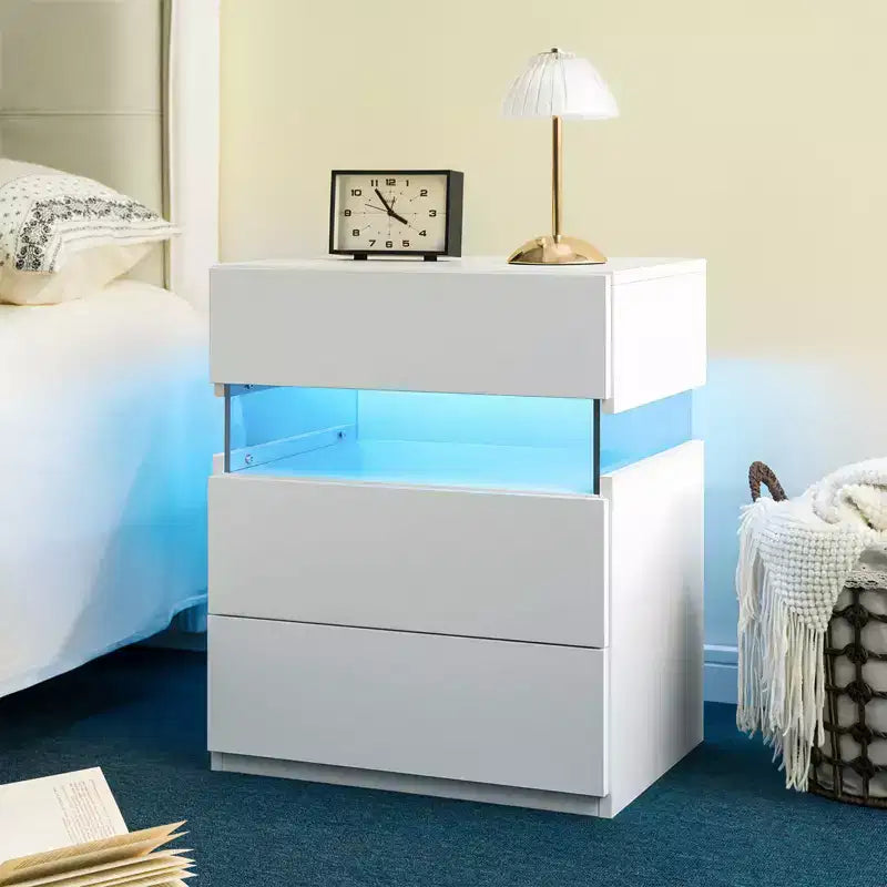 Comodino a 3 cassetti illuminato a LED per camera da letto e soggiorno