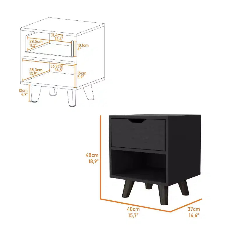Carthage Comodino a 1 cassetto elegante e funzionale per camera da letto o salotto