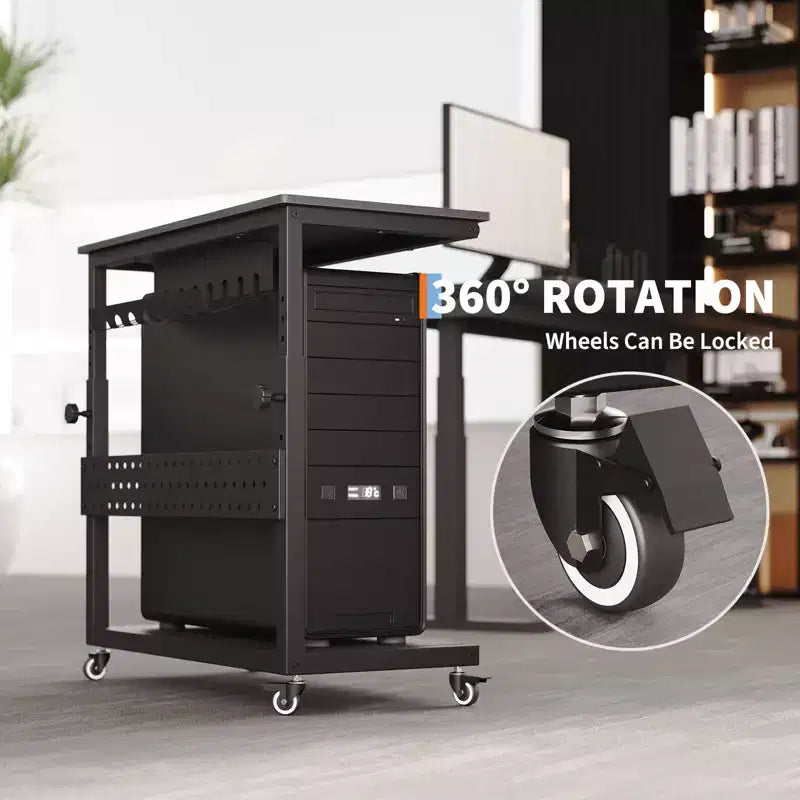 Supporto per Case PC con Ruote, Carrello Regolabile in Altezza per CPU, PC Tower Mobile a 2 Livelli per Sotto Scrivania, Tavolino Laterale per Gaming e Ufficio Domestico