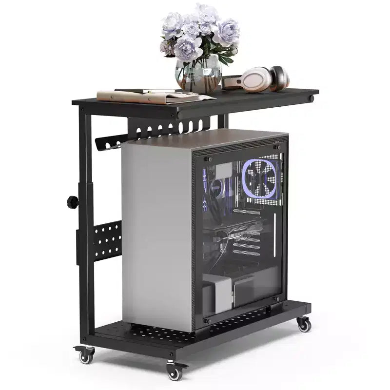 Supporto per Case PC con Ruote, Carrello Regolabile in Altezza per CPU, PC Tower Mobile a 2 Livelli per Sotto Scrivania, Tavolino Laterale per Gaming e Ufficio Domestico