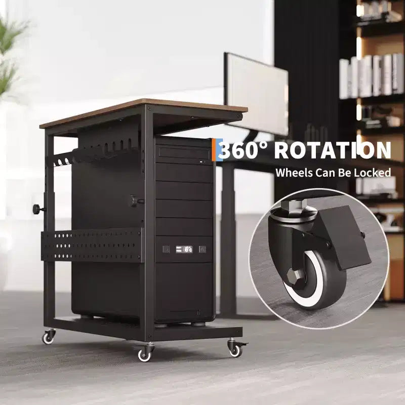Supporto per Case PC con Ruote, Carrello Regolabile in Altezza per CPU, PC Tower Mobile a 2 Livelli per Sotto Scrivania, Tavolino Laterale per Gaming e Ufficio Domestico