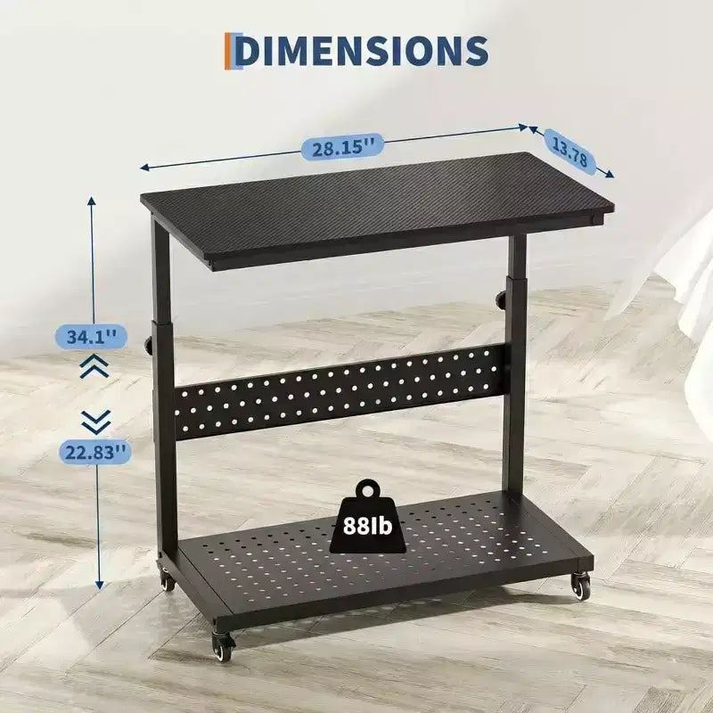 Supporto per Case PC con Ruote, Carrello Regolabile in Altezza per CPU, PC Tower Mobile a 2 Livelli per Sotto Scrivania, Tavolino Laterale per Gaming e Ufficio Domestico