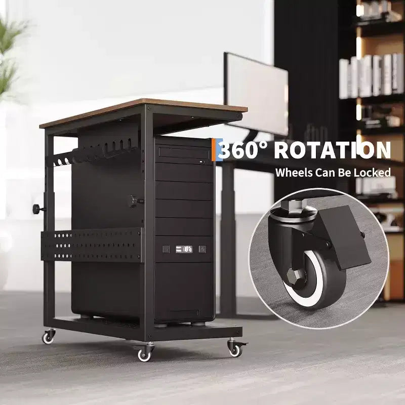Supporto per Case PC con Ruote, Carrello Regolabile in Altezza per CPU, PC Tower Mobile a 2 Livelli per Sotto Scrivania, Tavolino Laterale per Gaming e Ufficio Domestico