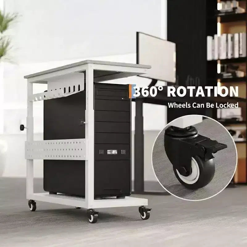 Supporto per Case PC con Ruote, Carrello Regolabile in Altezza per CPU, PC Tower Mobile a 2 Livelli per Sotto Scrivania, Tavolino Laterale per Gaming e Ufficio Domestico