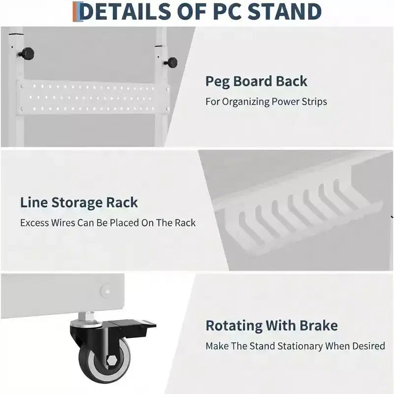 Supporto per Case PC con Ruote, Carrello Regolabile in Altezza per CPU, PC Tower Mobile a 2 Livelli per Sotto Scrivania, Tavolino Laterale per Gaming e Ufficio Domestico