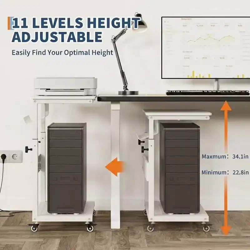 Supporto per Case PC con Ruote, Carrello Regolabile in Altezza per CPU, PC Tower Mobile a 2 Livelli per Sotto Scrivania, Tavolino Laterale per Gaming e Ufficio Domestico