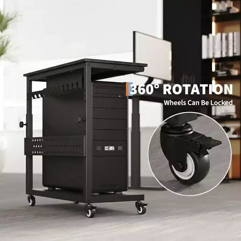 Supporto per Case PC con Ruote, Carrello Regolabile in Altezza per CPU, PC Tower Mobile a 2 Livelli per Sotto Scrivania, Tavolino Laterale per Gaming e Ufficio Domestico
