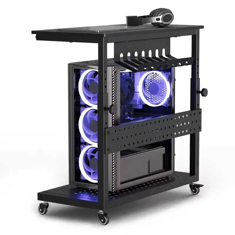 Soporte de torre de ordenador con ruedas, carro de soporte de CPU de altura ajustable, soporte de PC rodante de 2 niveles para debajo del escritorio, mesa auxiliar para juegos u oficina en casa