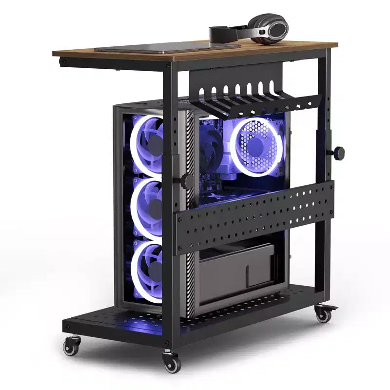 Soporte de torre de ordenador con ruedas, carro de soporte de CPU de altura ajustable, soporte de PC rodante de 2 niveles para debajo del escritorio, mesa auxiliar para juegos u oficina en casa