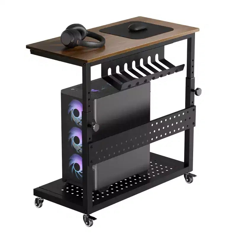 Soporte de torre de ordenador con ruedas, carro de soporte de CPU de altura ajustable, soporte de PC rodante de 2 niveles para debajo del escritorio, mesa auxiliar para juegos u oficina en casa