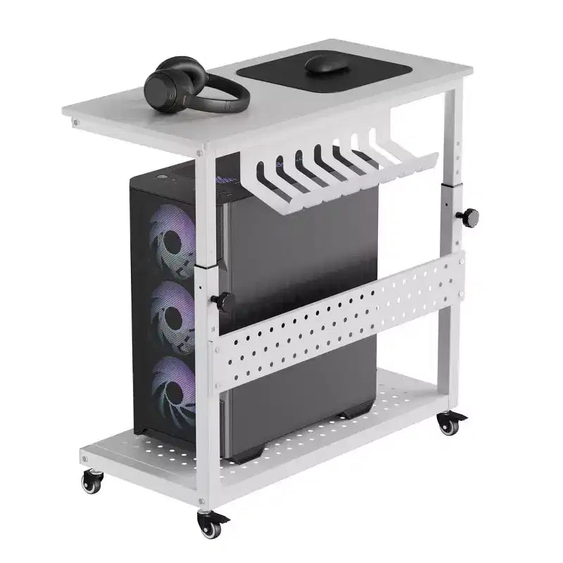 Soporte de torre de ordenador con ruedas, carro de soporte de CPU de altura ajustable, soporte de PC rodante de 2 niveles para debajo del escritorio, mesa auxiliar para juegos u oficina en casa
