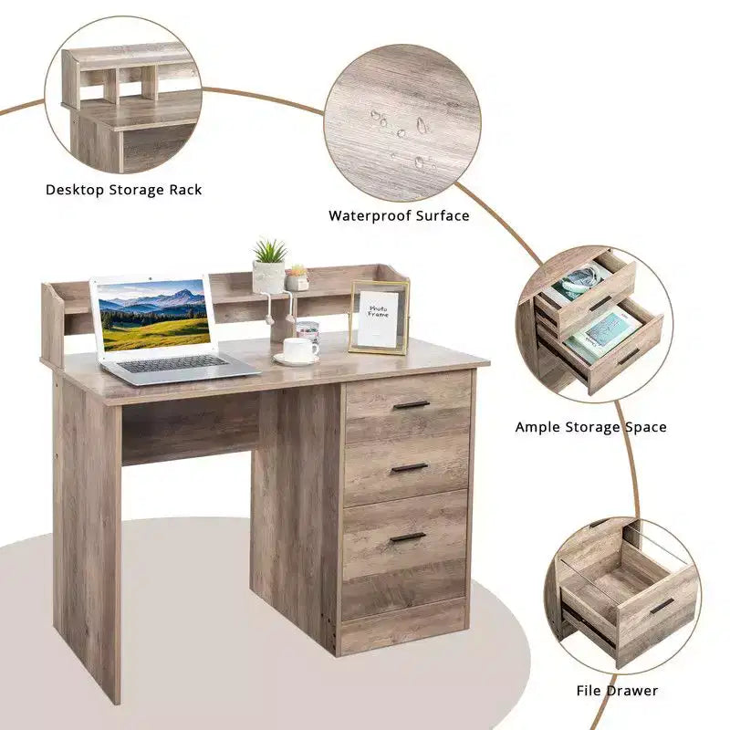 Scrivania per computer Karlhome da 109 cm con 3 cassetti