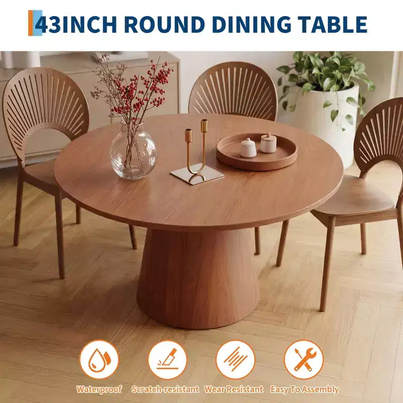 Tavolo da pranzo rotondo in legno da 43 pollici per 4 persone, tavolo da cucina moderno salvaspazio con base a piedistallo