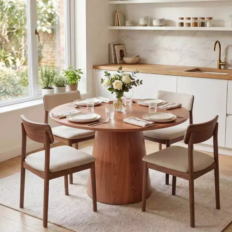 Tavolo da pranzo rotondo in legno da 43 pollici per 4 persone, tavolo da cucina moderno salvaspazio con base a piedistallo