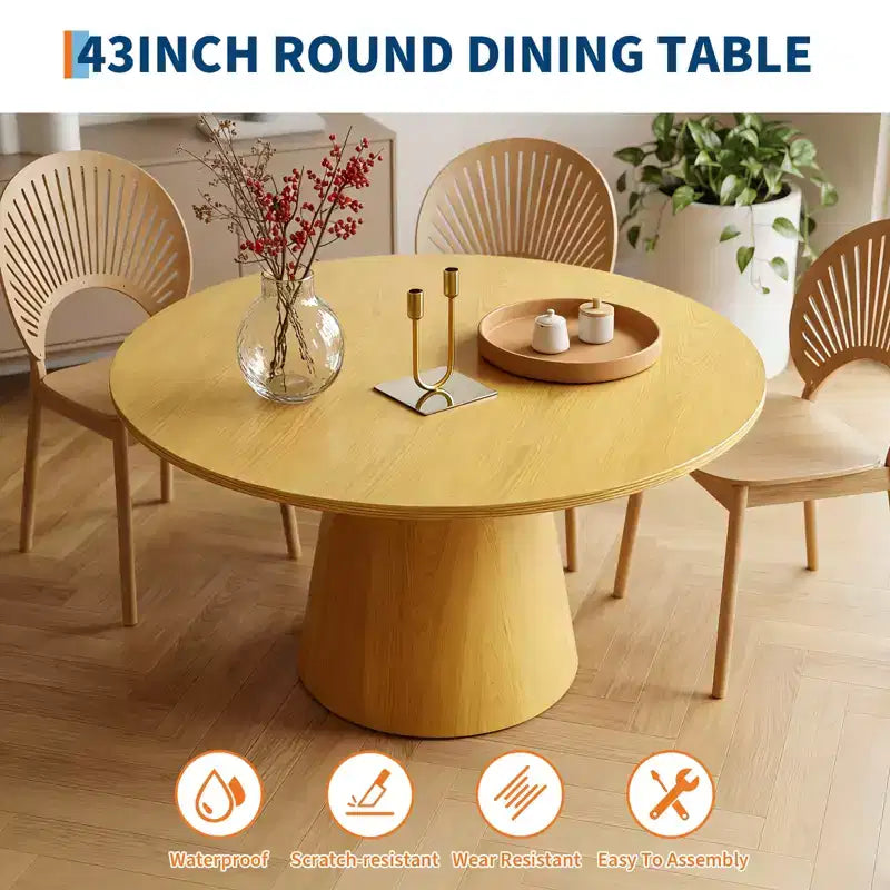 Tavolo da pranzo rotondo in legno da 43 pollici per 4 persone, tavolo da cucina moderno salvaspazio con base a piedistallo