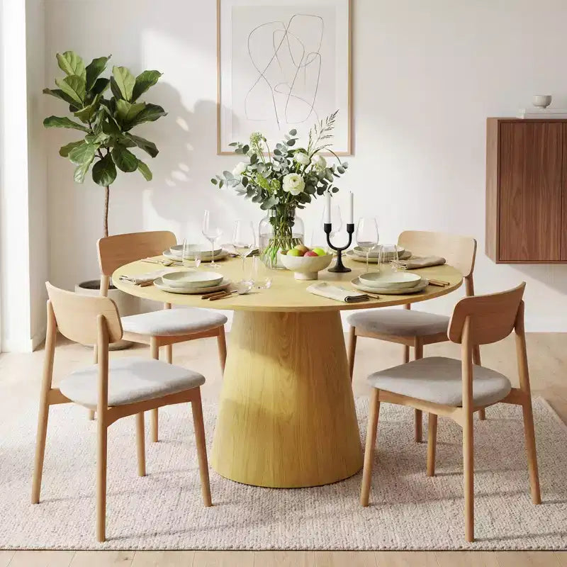 Tavolo da pranzo rotondo in legno da 43 pollici per 4 persone, tavolo da cucina moderno salvaspazio con base a piedistallo